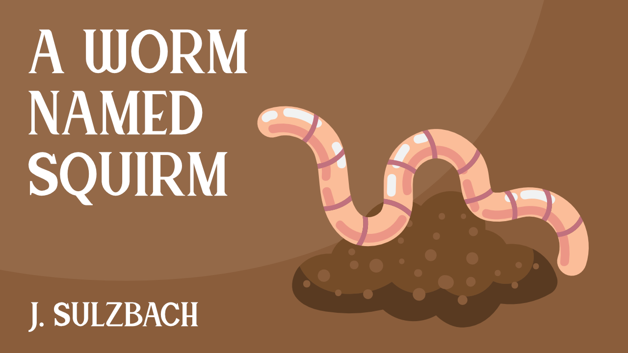 A pink worm atop a pile of dirt