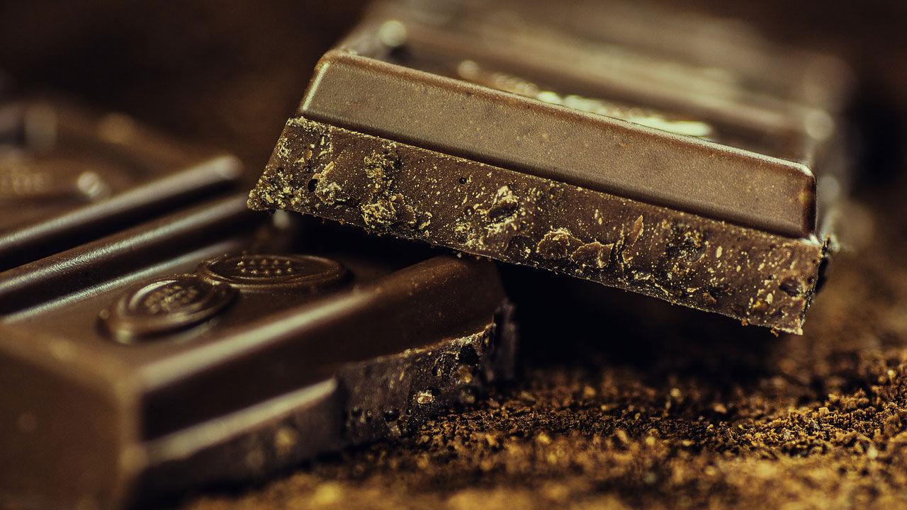Two chunks of dark chocolate