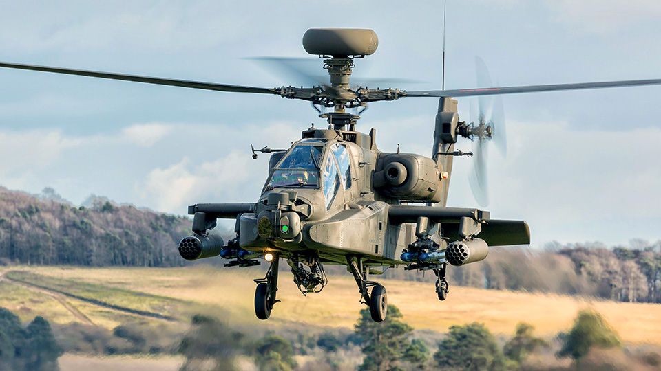 Apache Longbow helicopter hovering