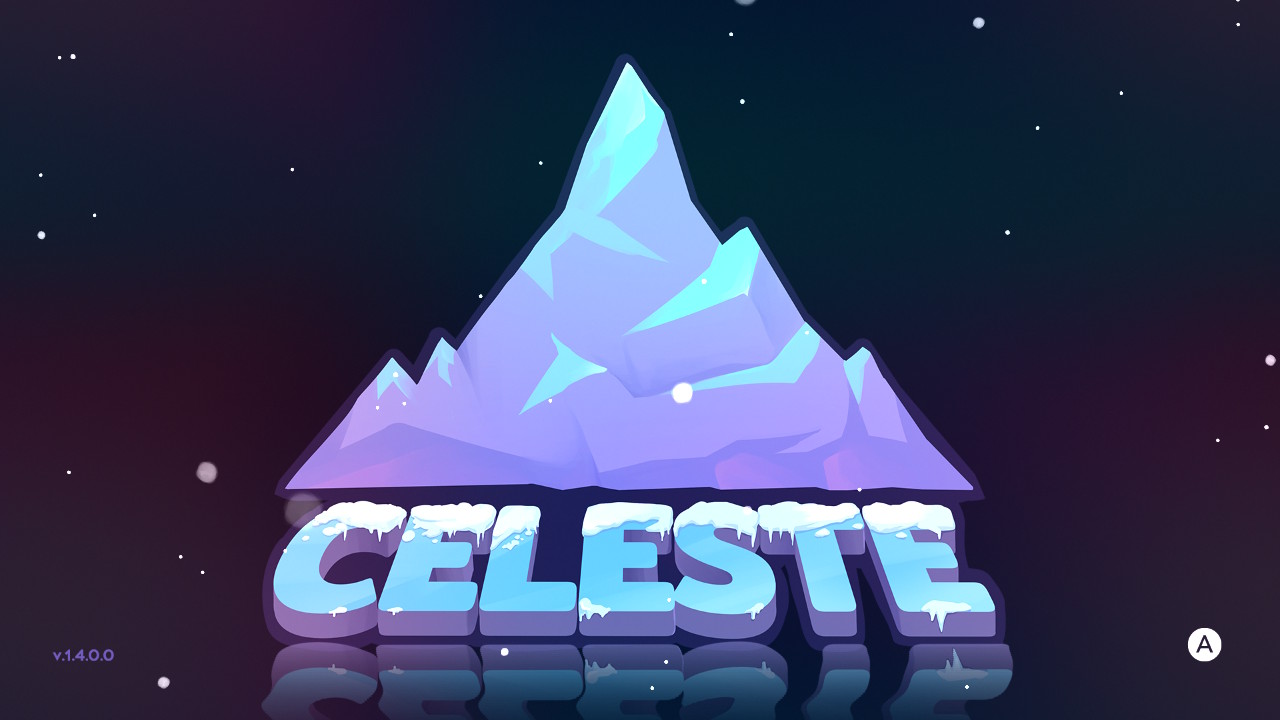 Title screen for Celeste showing an icy mountain