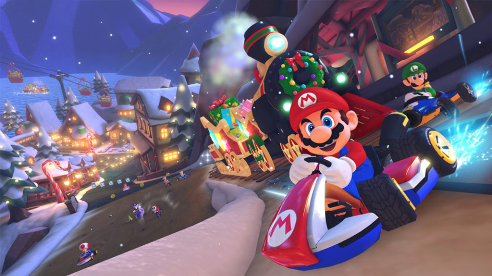 Mario and Luigi drifting through Merry Mountain